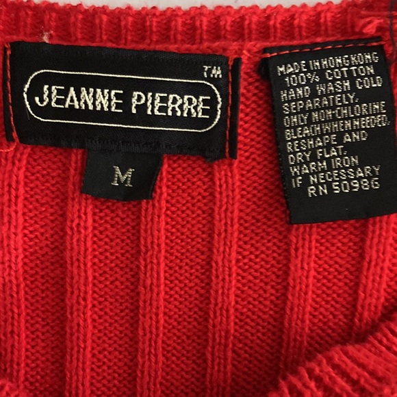 Jeanne Pierre V Neck 100% Cotton Long Sleeve Red Sweater Size M - Picture 7 of 8